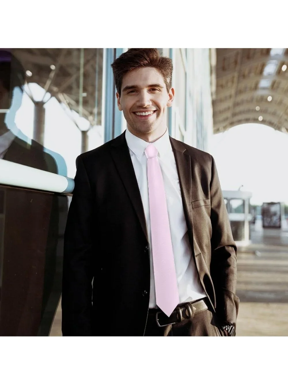 Men's Light Pink Twill Diagonal Textured Silk Formal Necktie For Business Dress